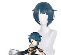 WHBHD Genshin Impact Xingqiu Cosplay 30cm Perruque Courte Grey Blue Perruque Cosplay Anime Cosplay Perruques Résistant à la Chaleur Résistant à la Chaleur Perruques synthétiques Halloween