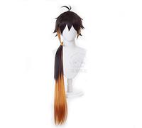 WHBHD Genshin Impact Zhongli Cosplay Long Brown Orange Warp Warp Perruque Cosplay Anime Perruques résistantes à la Chaleur Résistant à la Chaleur Costume
