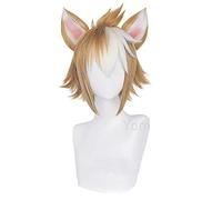 WHBHD Gorou Cosplay Perruque Jeu Genshin Impact Perruque Blanche Brune Courte avec Oreilles Synthétique Cheveux résistant à la Chaleur Halloween