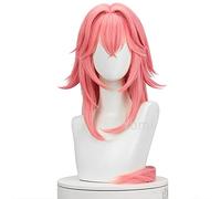 WHBHD Jeu Genshin Impact Cosplay Yae Miko Perruque Perruque Celestia Long Pink Droit Poney Lating The Résistant Coiffeur Femmes Play Jeu Anime
