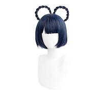 WHBHD Jeu Genshin Impact Xiangling Cosplay Perruques Bleu foncé Courte Cosplay Perruque tressée Perruques résistantes à la Chaleur Cheveux synthétiques résistants à la Chaleur