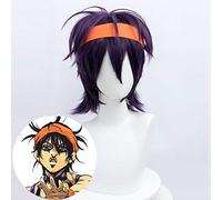 WHBHD JoJo Bizarre Aventure Cosplay Perruque Ghirga Narancia Cosplay Black Violet Cheveux Short Synthétique Perruque