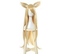 WHBHD K/da Ahri Cosplay Perruques Blonde Longues Droites Kda Perruque de Cosplay avec des Oreilles Halloween Hair résistant à la Chaleur Cheveux synthétiques