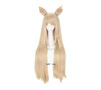 WHBHD K/da Perruques de Cosplay Ahri KDA Ahri 80cm Longue Blonde avec Oreilles Perruque de Cheveux synthétiques résistant à la Chaleur + Perruque