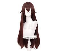 WHBHD K Genshin Impact Amber Cosplay Perruque Permainan Panjang Coklat Lurus Poni Panas Halloween Pesta Sehari-Hari