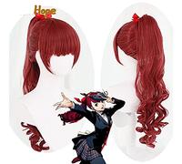 WHBHD Kasumi Yoshizawa Cosplay Persona 5 Cosplay Femmes Long Burly Rouge Rouge Cosplay Anime Cosplay Perruques synthétiques résistantes à la Chaleur