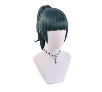 WHBHD Maki Zenin Cosplay Perruque Jujutsu Kaisen Dark Vert Ponye de Cheval Résistant à la Chaleur Synthétique Cheveux Synthétiques Anime Cosplay Perruques + Perruque