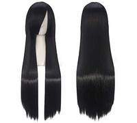 WHBHD Mulan Cosplay Perruque 80cm Noir Longs Raides Princesse Femmes Filles Cheveux synthétiques + Perruque Cap