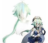 WHBHD Perruque de Saccharose cosnoble avec Lunettes Jeu Genshin Impact Cosplay Eye Props Costume