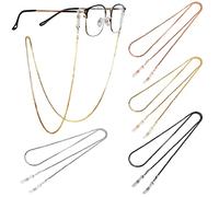 WHC 4 Pièce Chaine Lunettes Femme, Cordon Lunette Homme Accessoires Attache pour Lunette pour Lunettes Fantaisie, Cadeau Entre Collegue, Longe de Masque Chaîne Or/Argent/Le Noir/Or Rosé