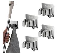 WHC Lot de 4 Accroche Balai Mural Sans Percer en Acier Inoxydable,Porte Balais Mural Sans Percage,Support Balai Adhesif,Range Balai Mural,Rangement Balai Pour Salle de Bain, Cuisine, Jardin, Bureau