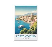 WHCHEEH Porto Vecchio Affiche de voyage vintage Corse 20 x 30 cm Impression sur toile Décoration murale