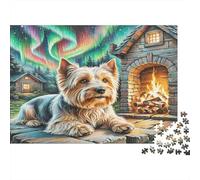 Wheaten Terrier à Poil Doux Papier résistant Yorkshire Terrier près du feu avec Aurore Puzzle Anti-Stress Décoration d’intérieur 52x38cm/1000 pièces