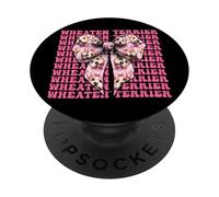 Wheaten Terrier Ruban Motif Chien Fille Coquette Nœud Rose PopSockets PopGrip Adhésif