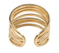 WheatThrive Bague ouverte géométrique en acier inoxydable pour un usage | Acier 316L, revêtement PVD, double finition, charnière ouverte, lignes géométriques, texture rétro