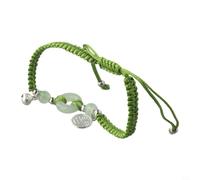 WheatThrive Bracelet d'amitié en coton et lin vert et noir | Coton et lin tissé à la main, cloches argentées, perles de verre, réglable de 14 à 18 cm, double design