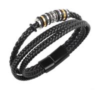 WheatThrive Bracelet en cuir multicouche magnétique avec breloque croix | Cuir de vachette supérieur, corde en nylon tissée à la main, densité de 3 mm, motif géométrique en croix, design empilé