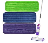WheatThrive Lot de 4 serpillères réutilisables, recharges en microfibre pour Swiffer PowerMop, chiffons lavables et secs pour balais de 33 à 38 cm