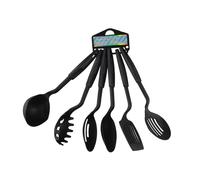 WheatThrive Lot de 6 ustensiles de cuisine en nylon résistant à la chaleur antiadhésif avec spatule, spatule et louche pour la cuisson à la friture, noir