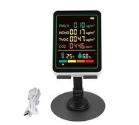 WheatThrive Moniteur de qualité de l'air, détecteur de CO2, testeur TVOC, capteur d'intérieur 6 en 1 avec PM2.5, contrôle du formaldéhyde, écran LED HD, alarme silencieuse, rechargeable USB-C pour la