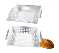 WheatThrive Panier de barbecue en acier inoxydable pour légumes, fruits de mer, viande, compatible avec Weber et tous les grills, lot