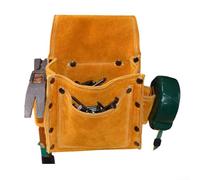WheatThrive Sac à outils en cuir de vache robuste pour perceuses, vis, clous - Design anti-éclaboussures 18 x 14 cm Jaune