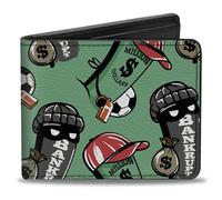 Wheel of Fortune Portefeuille à deux volets, Wheel of Fortune Million Dollars et Bankrupt Wedges en cuir végétalien, vert