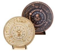Wheel Of The Year Calendar - Wooden Astrology Dowsing Board With Stand, Celestial Sign Display, Engraved Seasonal Wheel Design, Decorative Spiritual Tool | For Home Office Cafe Store Yoga