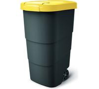 Wheeler Poubelle à roulettes 110 l avec roues et couvercle Grande litière universelle en plastique pour tri extérieur Noir et jaune