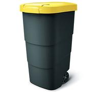 Wheeler Poubelle à roulettes 110 l avec roues et couvercle Grande litière universelle en plastique pour tri extérieur Noir et jaune