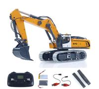 Wheelfun Excavatrice télécommandée K970 1/50 RC - Pelleteuse électrique - Seau métal - Son léger - Batterie RTR - Jouet ingénierie adulte jaune