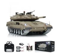 wheelfun Henglong 1/16 RC Tank IDF Merkava Mk IV 3958 Char de combat avec télécommande, roues en métal, boîte de vitesses à 360°, fumée de tourelle à 2 batteries, modèle de qualité Hobby pour