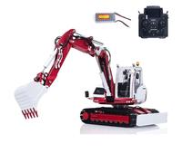 wheelfun LESU - Excavatrice hydraulique en métal 1/14 MC15 4 bras RC pelleteuse double pompe système d'éclairage son Flysky PL18EV Lite Radio pour enfants de 14 ans et plus (rouge et blanc)