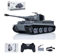 wheelfun Taigen 1/24 RC Char de combat Tiger I RC Modèle de char militaire moyen terme infrarouge Châssis de combat recul Flash LED Gris RC Camion de transport militaire Véhicule blindé Hobby