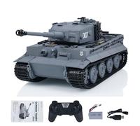 wheelfun Taigen 1/24 RC Char de combat Tiger I - Véhicule militaire blindé télécommandé infrarouge - Châssis de fin terme LED Flash gris - Pour adultes unisexes