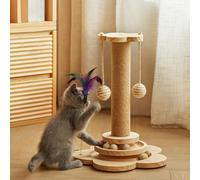Whemyreat Arbre à chat interactif avec fil de sisal naturel et grattoir - Jouet pour chat à l'intérieur avec 4 trackballs en bois