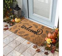 Whemyreat Paillasson en fibre de coco pour l'automne - Antidérapant - Naturel - Pour l'intérieur - Décoration de porche pour l'extérieur et l'automne - Facile à nettoyer (76 x 43 cm) (feuilles)