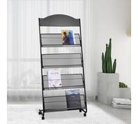 Whemyreat Présentoirs Support Au Sol Porte-brochures,Porte-revues,Présentoir à livres,Kiosque à Journaux Titulaire,3 feuilles A4 de largeur,Porte-revues,Avec roues universelles,Noir