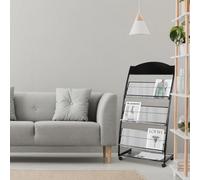 Whemyreat Présentoirs Support Au Sol Porte-brochures,Porte-revues,Présentoir à livres,Kiosque à Journaux Titulaire,3 feuilles A4 de largeur,Porterevues,Avec roues universelles (Biegen)