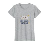 When in Doubt Take a Nap Sleepy Cloud Décoration Murale Mignonne T-Shirt, Femme, Gris Chiné, M