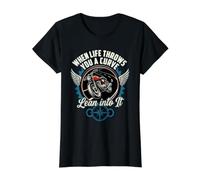 When Life Throws You A Curve Lean Into It Moto Rider T-Shirt Graphique avec Valeur
