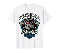 When Life Throws You A Curve Lean Into It Moto Rider T-Shirt Graphique avec Valeur, Homme, Blanc, L