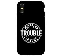 Where I Go Trouble Follows Funny Matching Couple Retro Coque pour iPhone X/XS