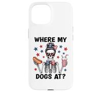 Where My Dogs At Hotdog Patriotic Hot Dogs American USA Flag Coque pour iPhone 15