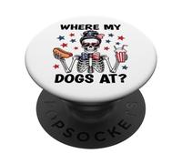 Where My Dogs At Hotdog Patriotic Hot Dogs American USA Flag PopSockets PopGrip Adhésif