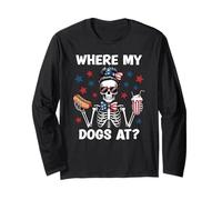 Where My Dogs At Wiener Patriotic Hotdog American USA Flag Manche Longue
