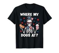 Where My Dogs At Wiener Patriotic Hotdog American USA Flag T-Shirt