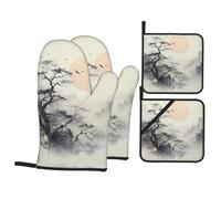 Where to See The moonA Lot de 4 gants de cuisine et maniques imprimés pour four et barbecue