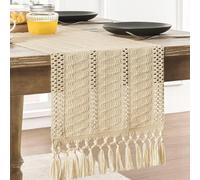 WhereHike Chemin et sets de table bohème rustique en macramé tissé beige - 1 x 30,5 x 183 cm + 4 x 32 x 42 cm