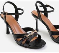Wheres That From Faux Leather Crinkle High Heels With Gold Detail Cuir noir PU 4 (37) Female